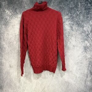 Coofandy Womens Medium Red Turtleneck Sweater Textured Geometric Knit Pullover